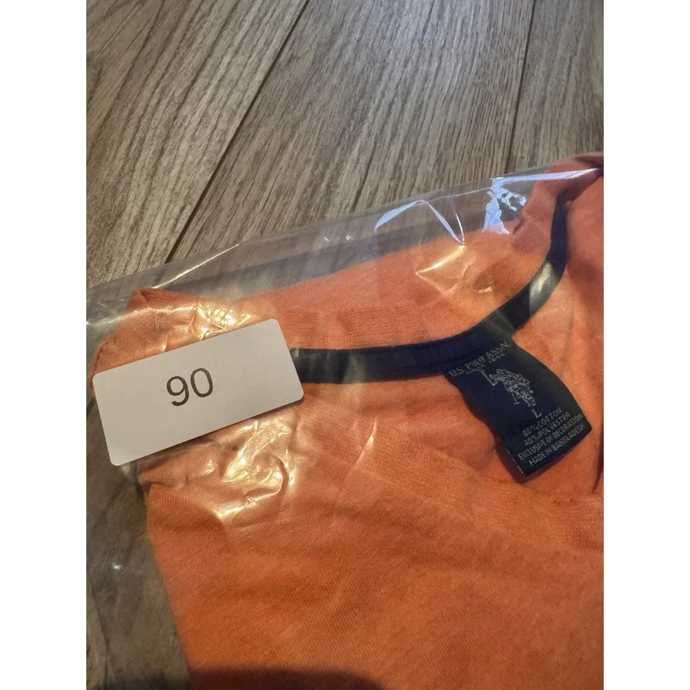 US‎ Polo Assn Mens V-Neck T-Shirt Large Orange Heathered Short Sleeve Logo